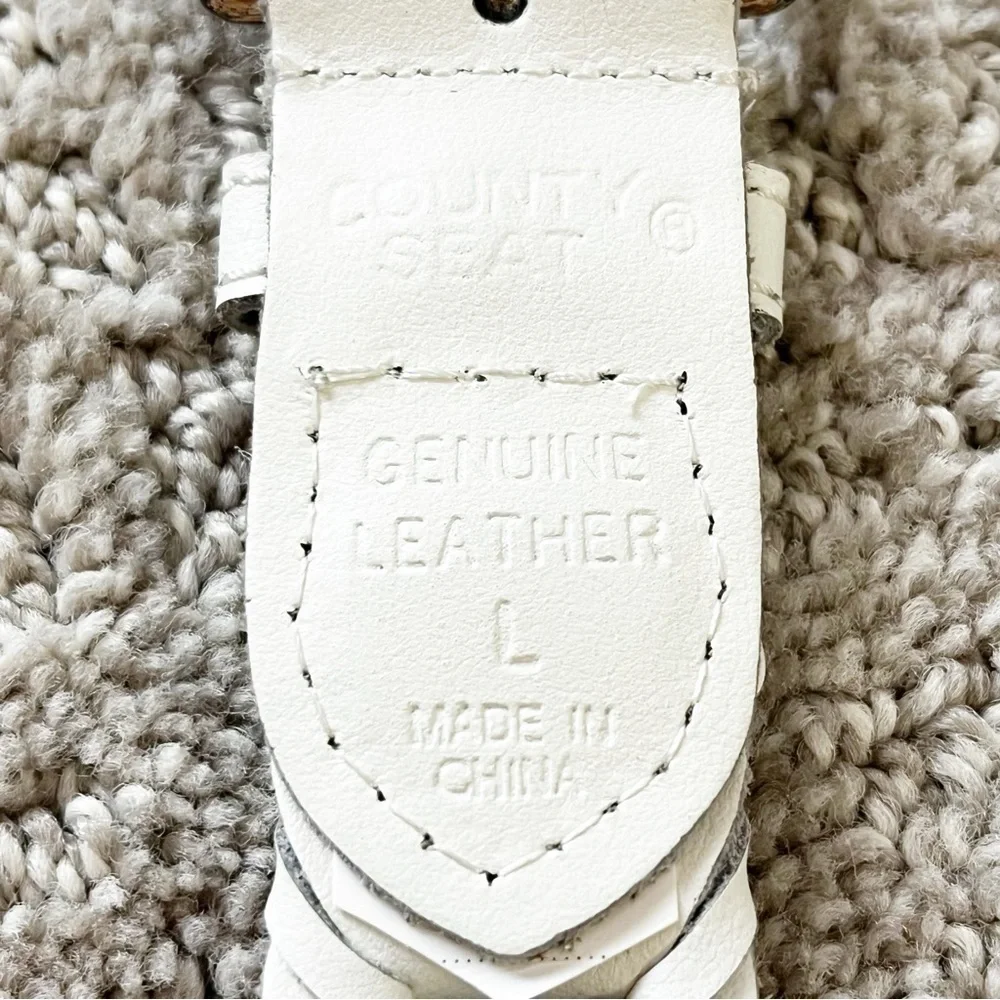 County Seat Womens Ivory Woven Belt Sz L Braided Leather Western Classic Brass